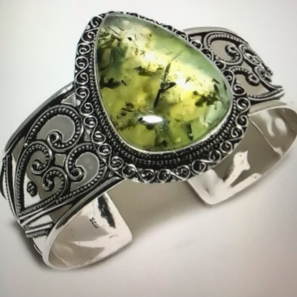 Prehnite 925 Stamped Sterling Silver Cuff Bracelet
